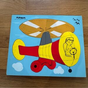 Vintage Playskool Helicopter Wooden Puzzle 10 Piece 330 27 Complete